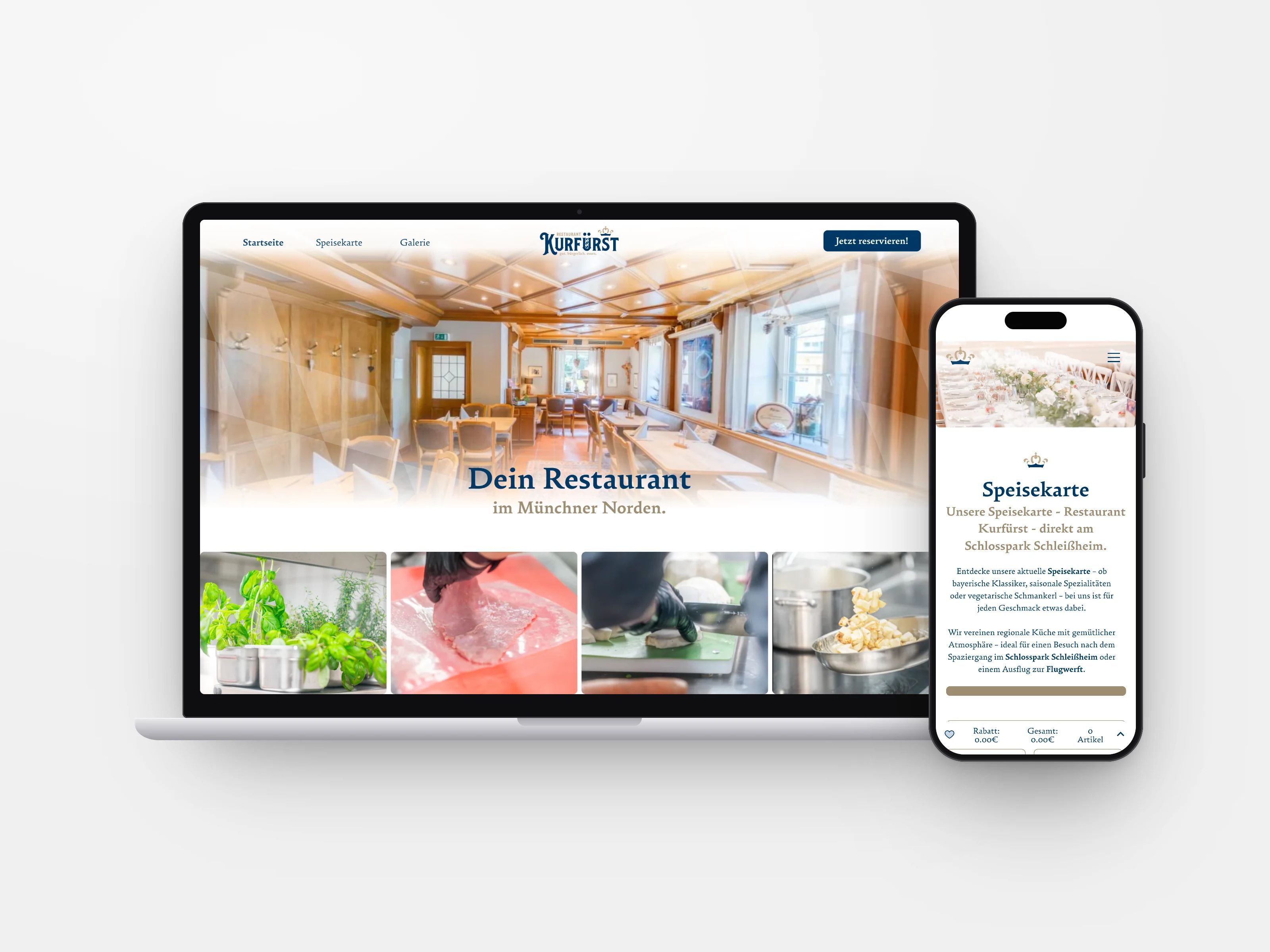 Webseite eines Restaurants mit Speisekarte auf Laptop und Smartphone